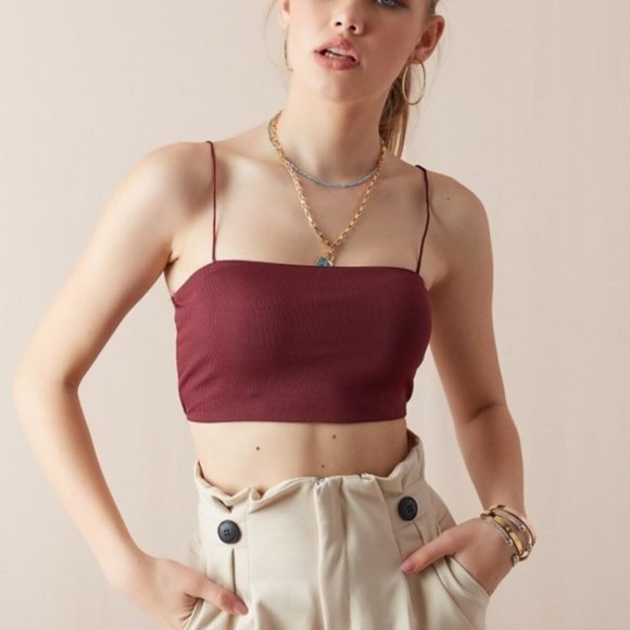 Cropped Cami Top Burgundy Red Size Small - Picture 2 of 3
